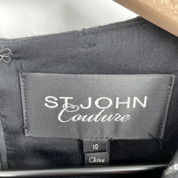 St John Couture Window Pane Sleeveless Sheath Dress Wool Blend Black Women's 10 - Picture 5 of 6